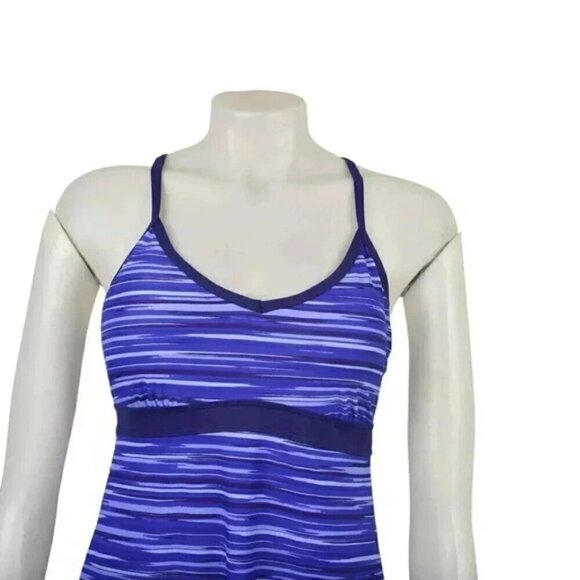 Athleta Shorebreak Swim Dress Swimsuit Blue Stripes Size Medium - Picture 3 of 8